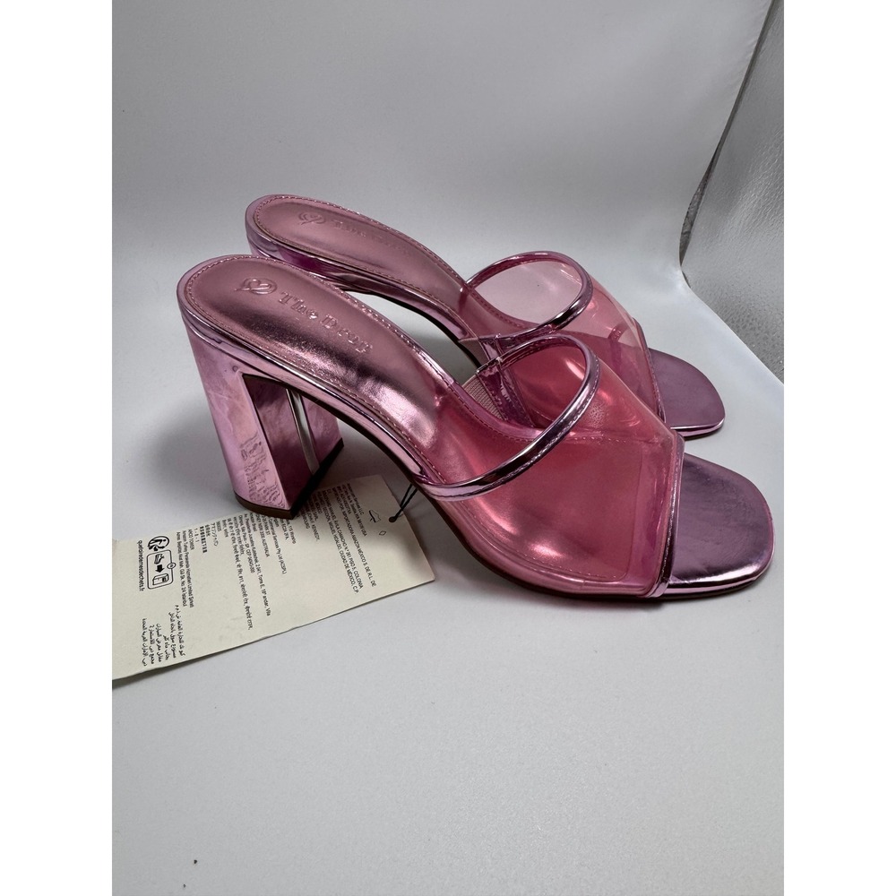 The Drop Avery Metallic Pink Transparent Strap Block Heel Mules Womens 6.5 NWOT - Picture 3 of 7